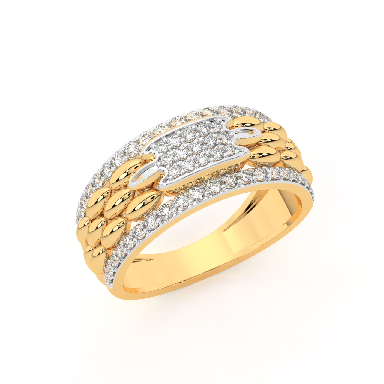 Jewelili Men's Statement Diamond Ring with Natural White Round Diamonds in  10K Yellow Gold 2.00 CTTW