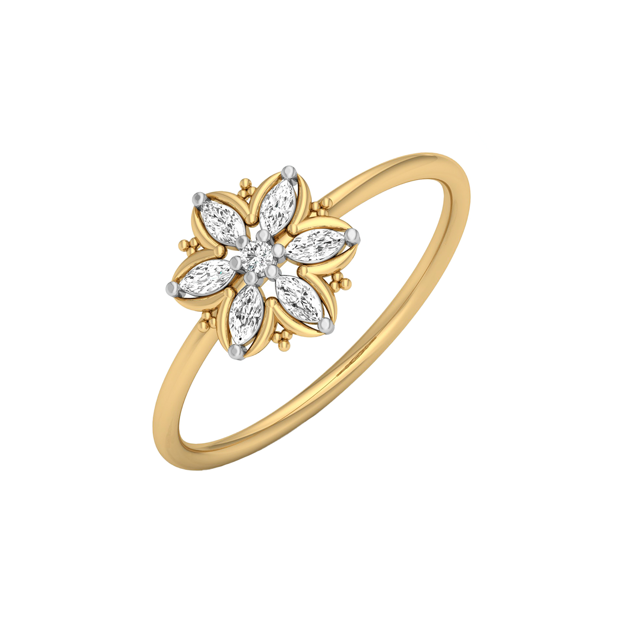 Sunflower Ring - Ladies 14K Yellow Gold Floral Ring